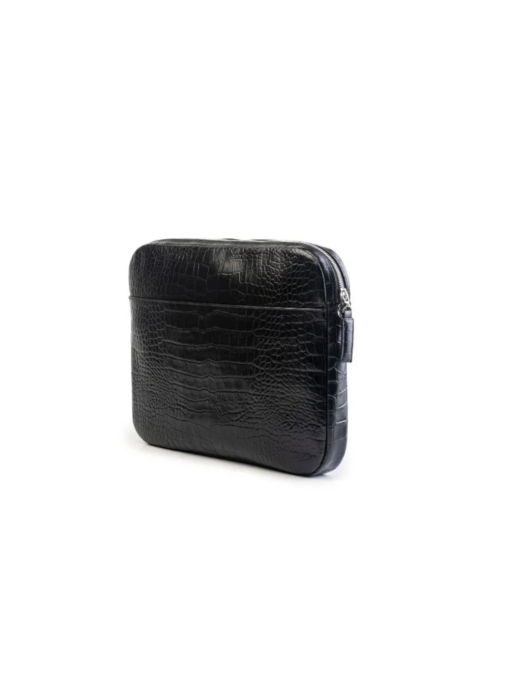 Unisex Black Embossed Croc Italian Leather Slim Laptop Bag Lebanese Designer NWT